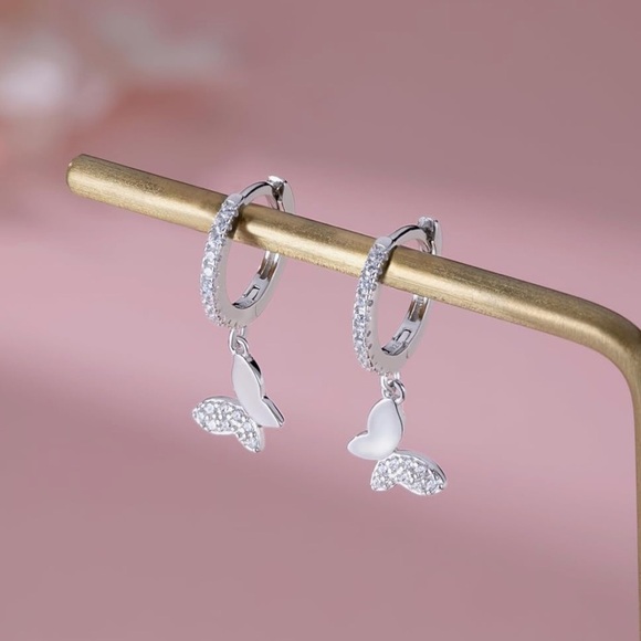 Kate Spade Silver Small Butterfly Hoop Earrings | Kate Spade Insipired Jewelry - Picture 3 of 7